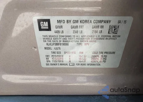 2015 Buick Encore Convenience z USA, uszkodzony, nr VIN KL4CJFSB8FB190066